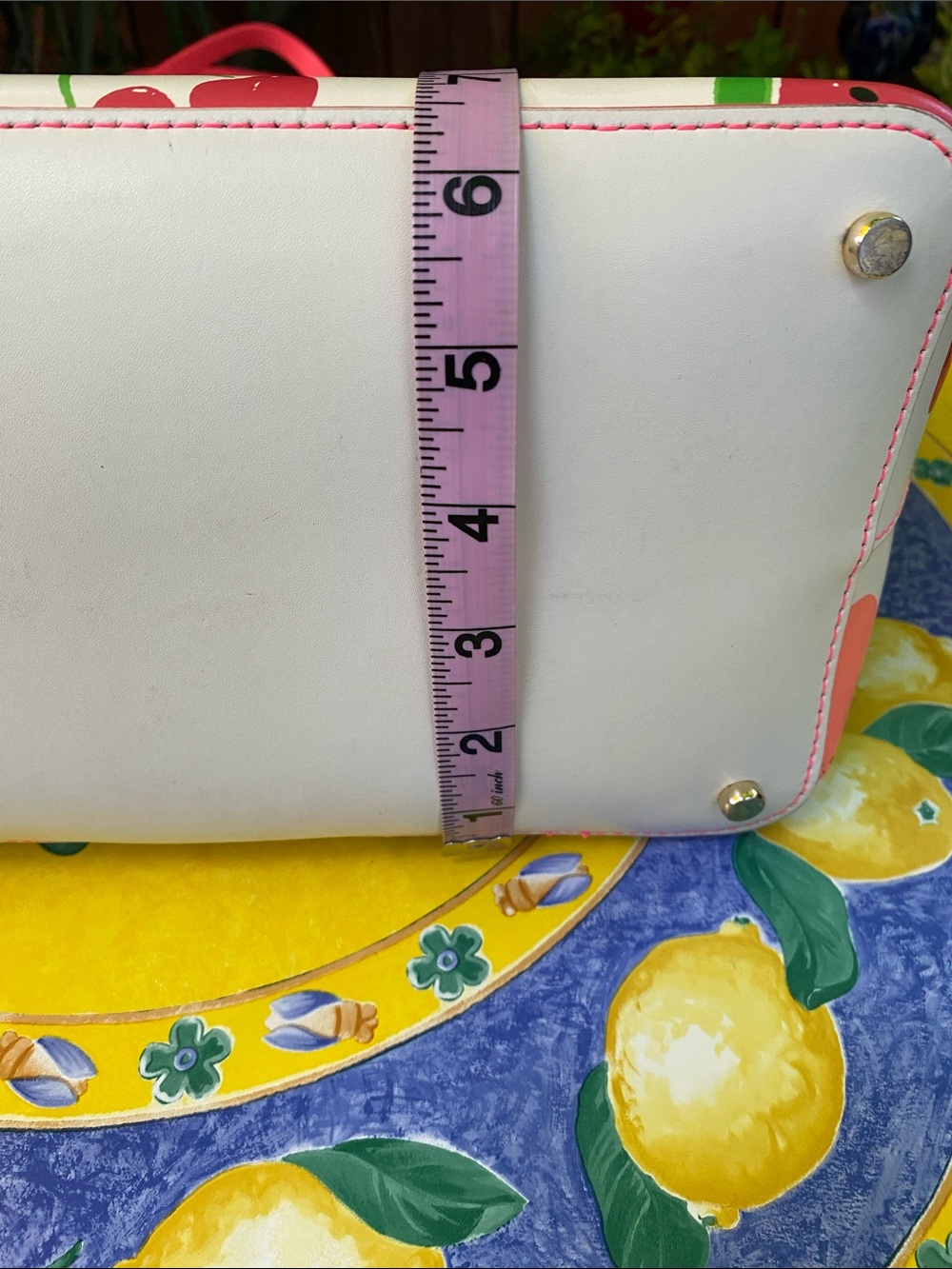 kate spade White Multicolor Fruit Print Tote with Pink Trim - Picture 11 of 12